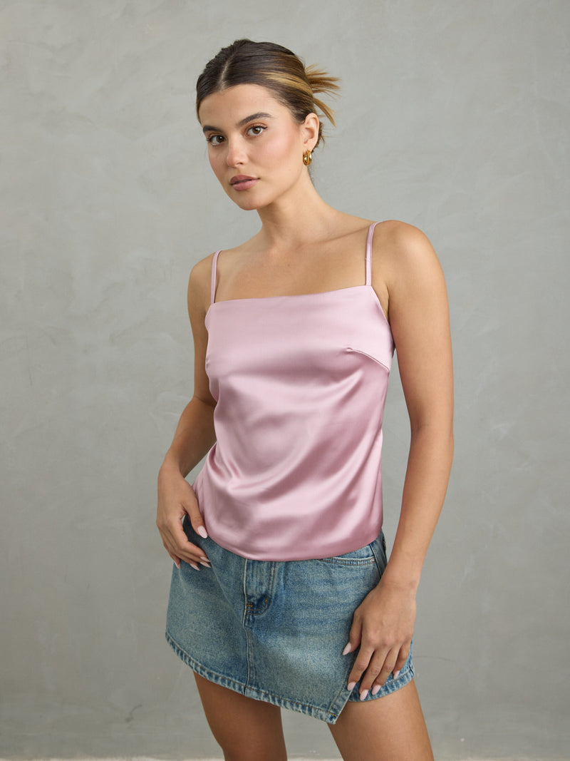 גופיית סאטן אינדי | ורוד