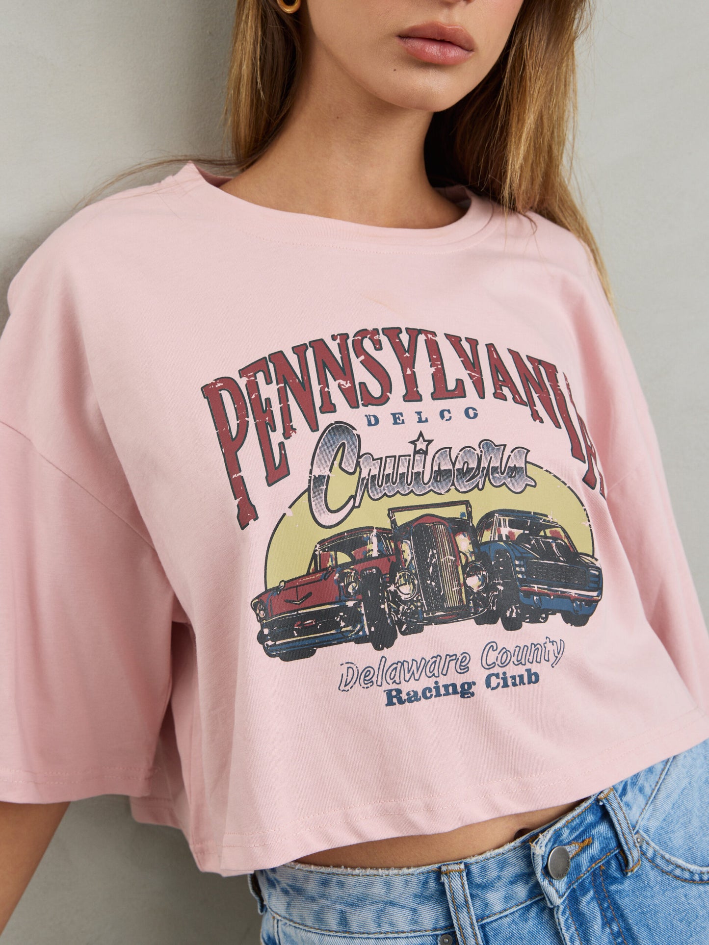 טישירט הדפס  פנסילבניה   | ורוד