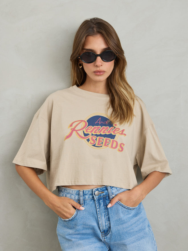 חולצה קרופ לנשים בצבע בז'