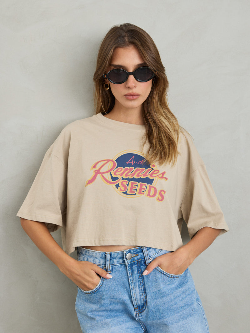 חולצה קרופ לנשים בצבע בז'