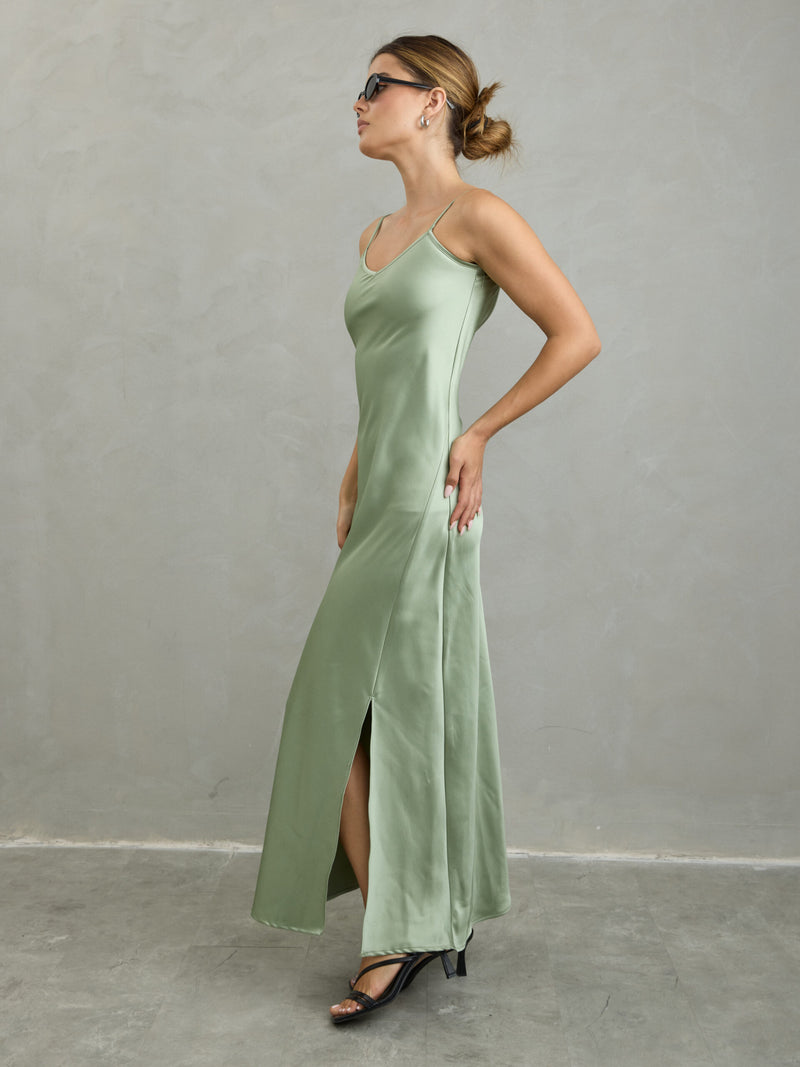 שמלת סאטן גרייסי | ירוק