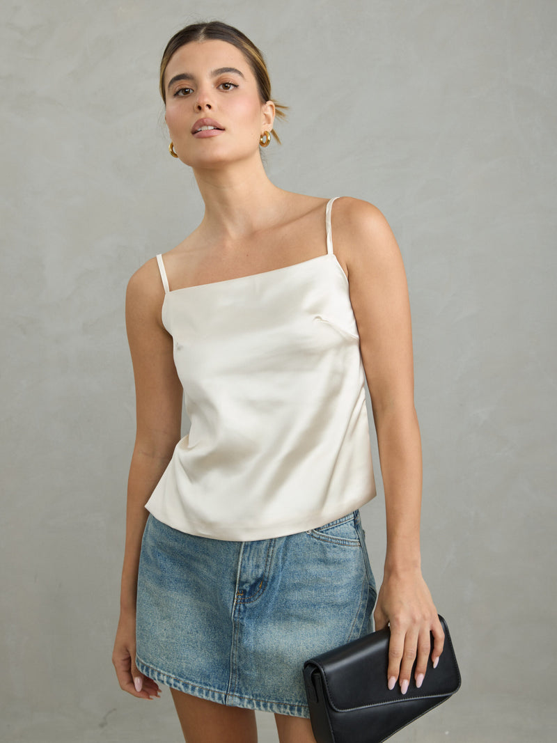 גופיית סאטן אינדי | שמנת