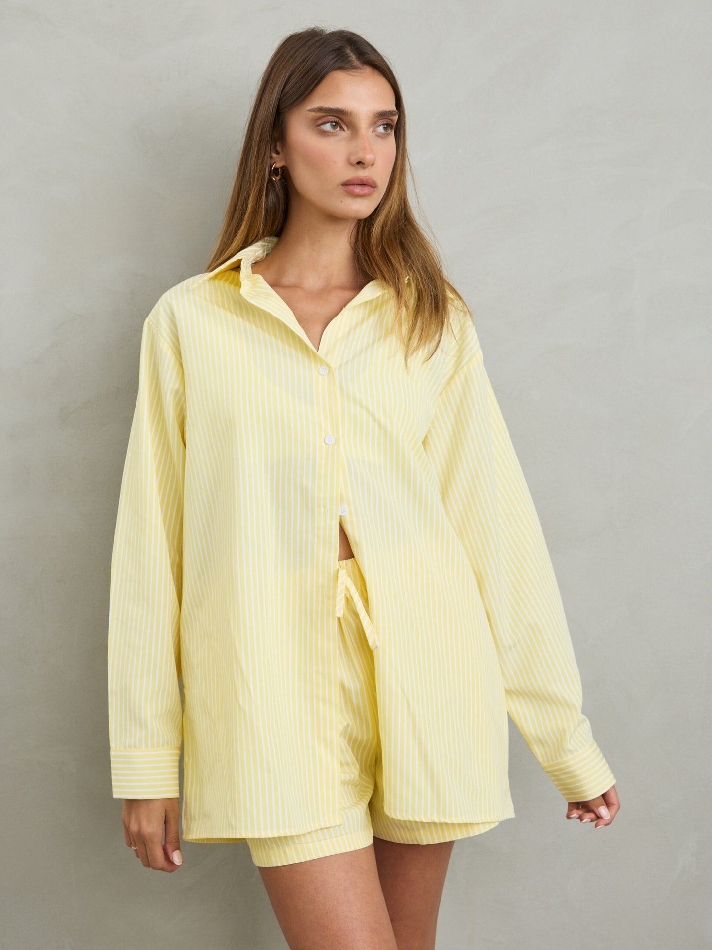 חולצה מכופתרת פסים אלין | צהוב