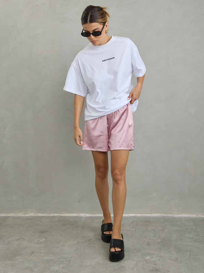 מכנסי סאטן קצרים אייריס | ורוד