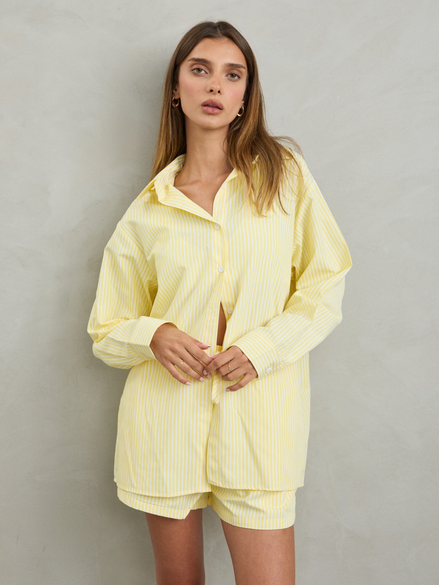 חולצה מכופתרת פסים אלין | צהוב