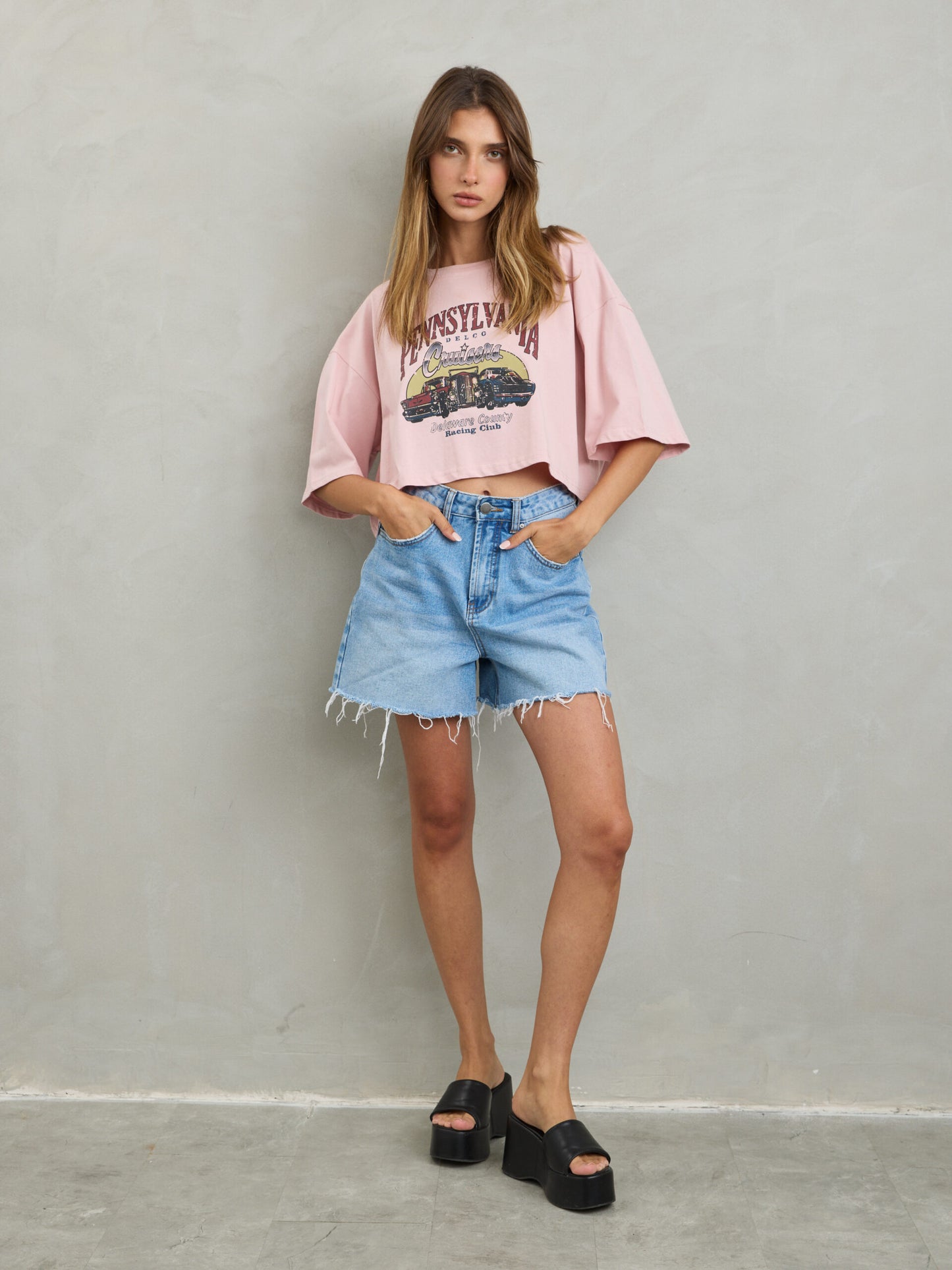 טישירט הדפס  פנסילבניה   | ורוד