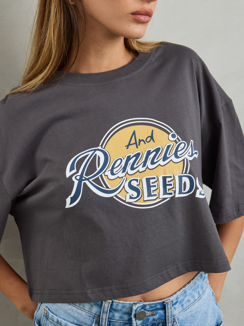 חולצת קרופ לנשים עם הדפס בצבע אפור