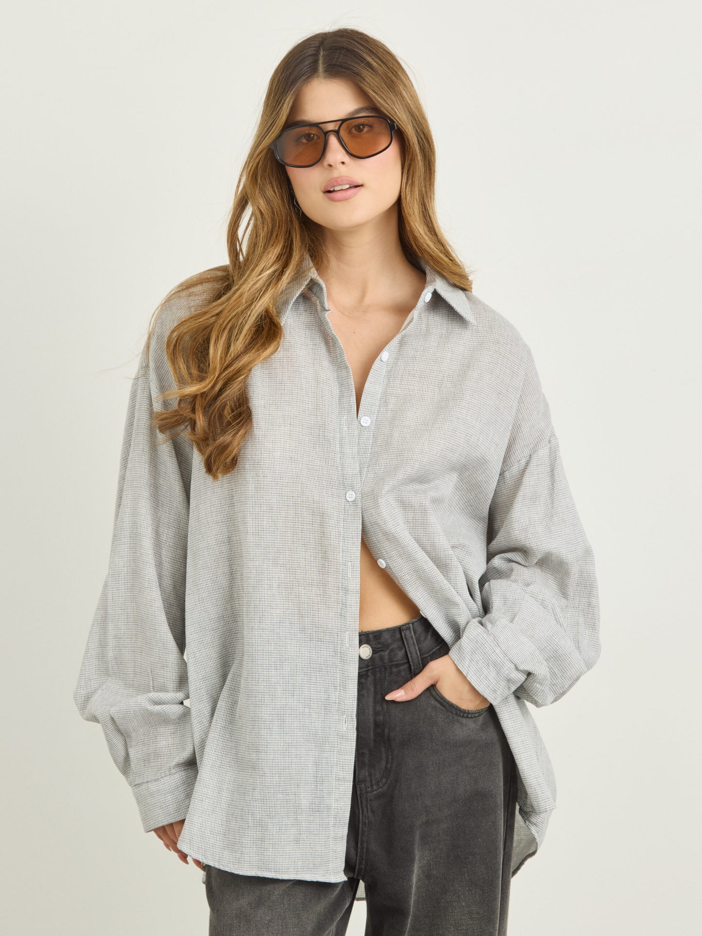 חולצה מכופתרת משבצות היילי | אפור