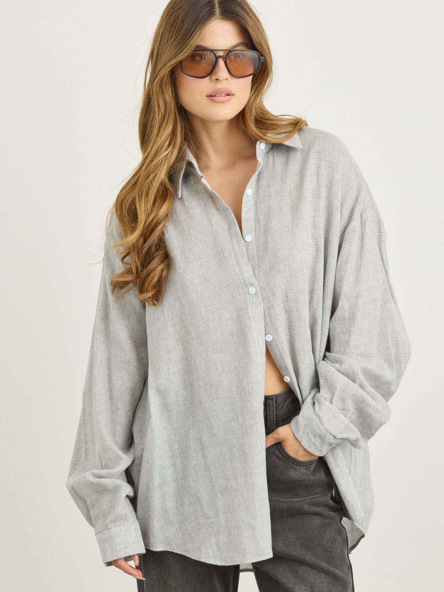 חולצה מכופתרת משבצות היילי | אפור