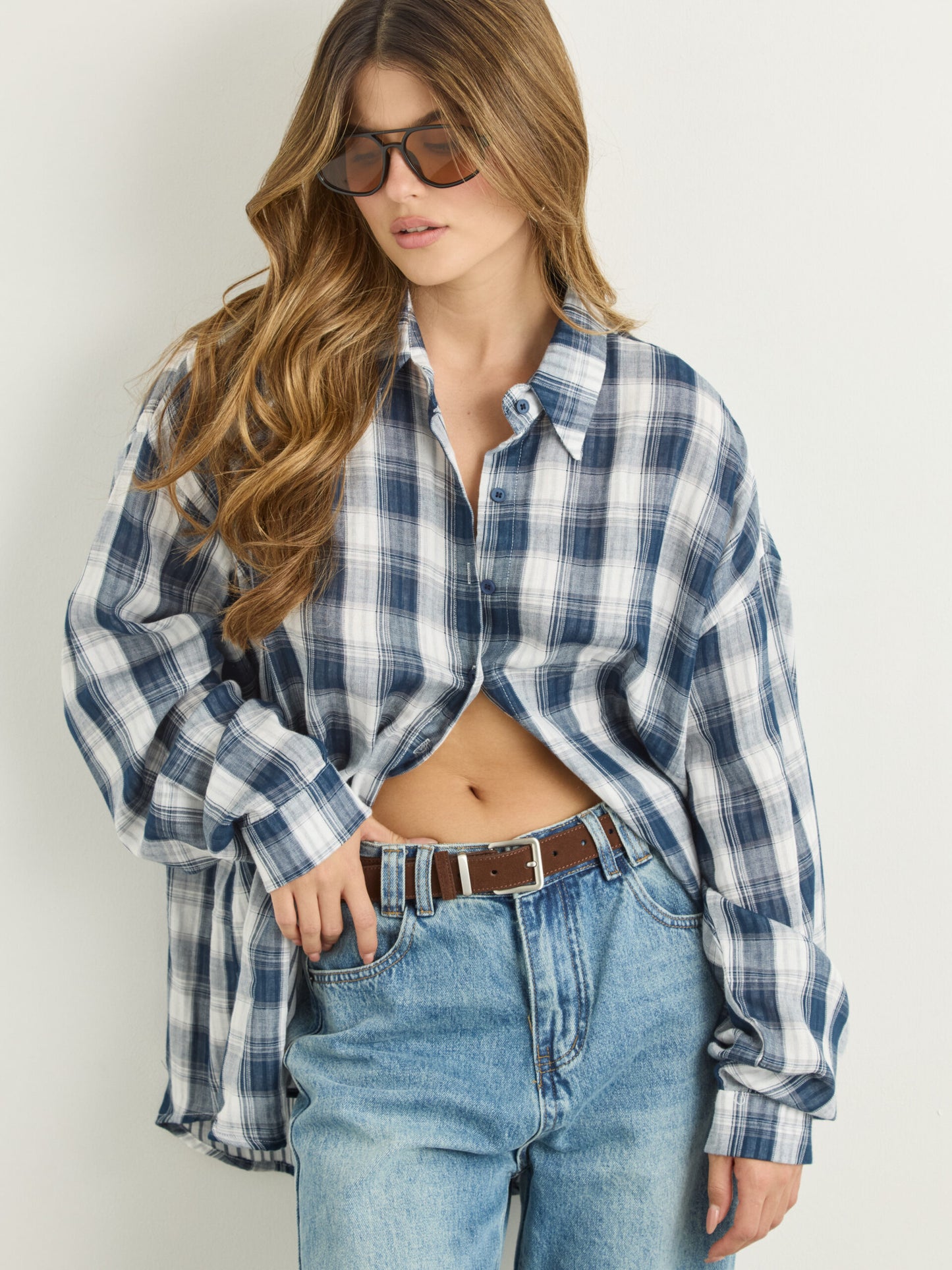 חולצה מכופתרת משבצות דרי | כחול