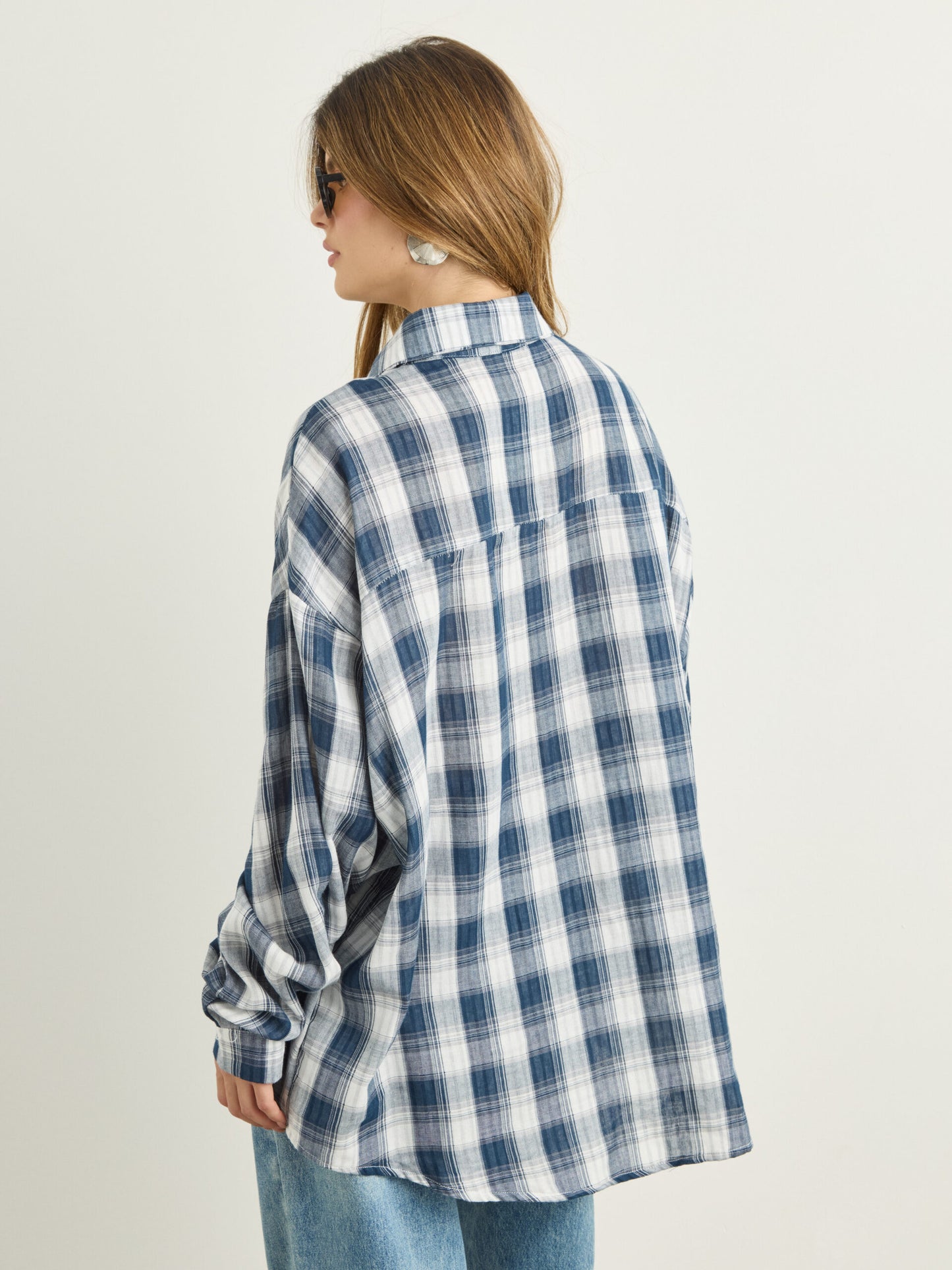 חולצה מכופתרת משבצות דרי | כחול