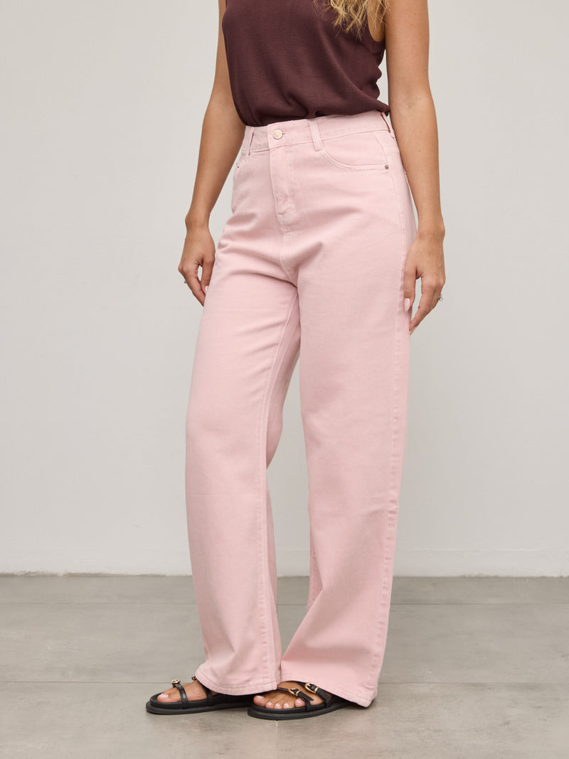 ג'ינס בגיזרה ישרה רוזי | ורוד