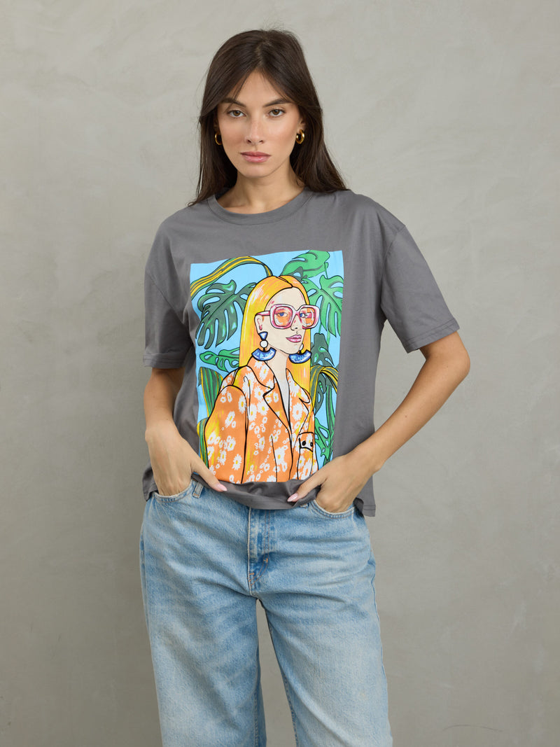 טישירט הדפס  בליס | אפור