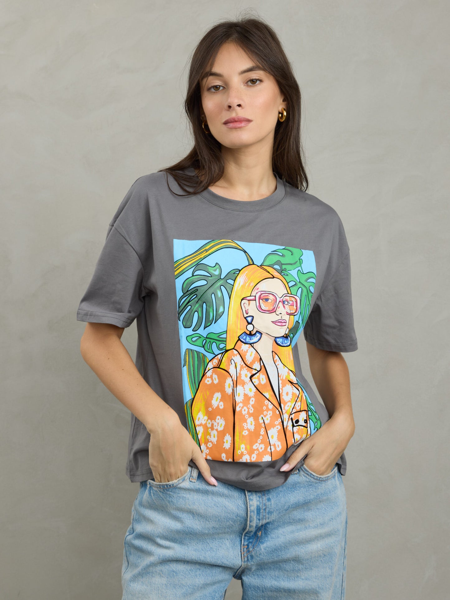 טישירט הדפס  בליס | אפור