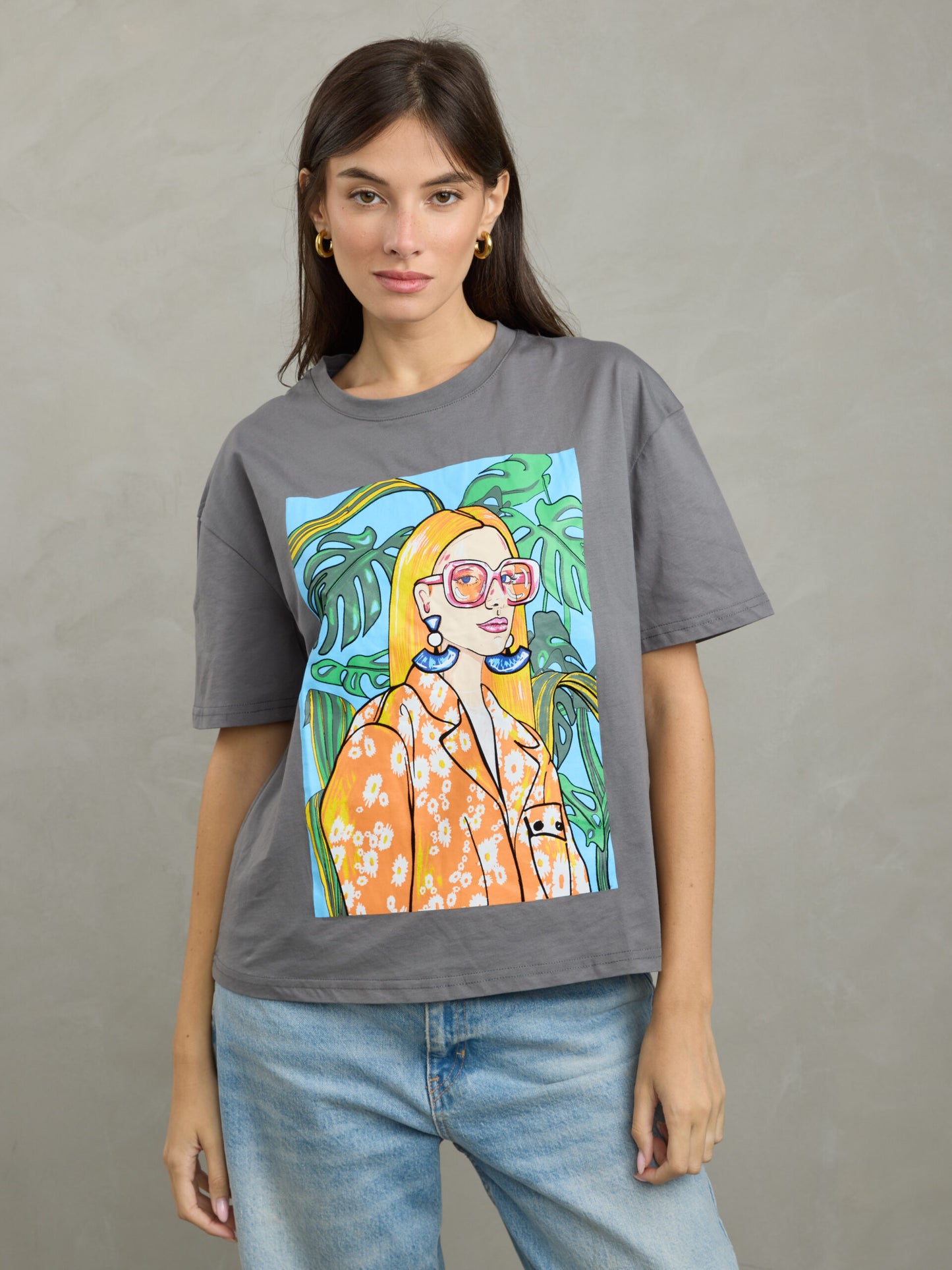 טישירט הדפס  בליס | אפור