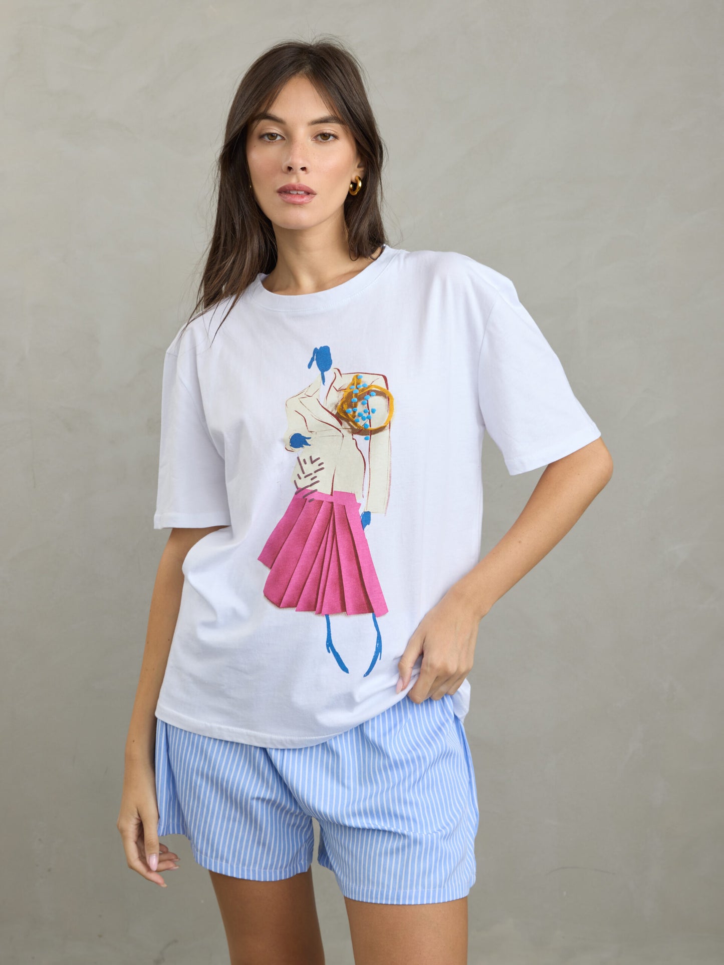 טישירט הדפס  רוזלי | לבן