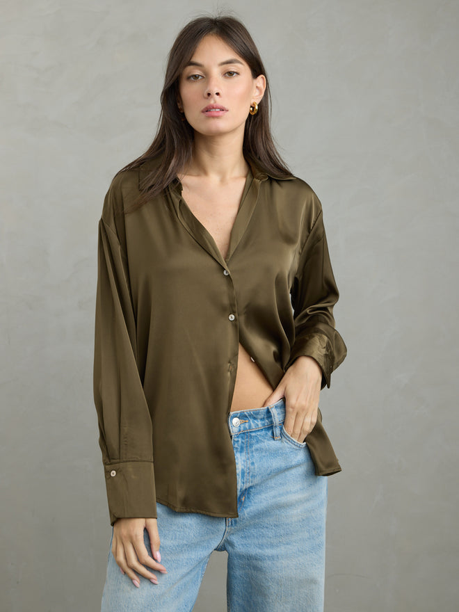 מכופתרת סאטן דונה | חאקי