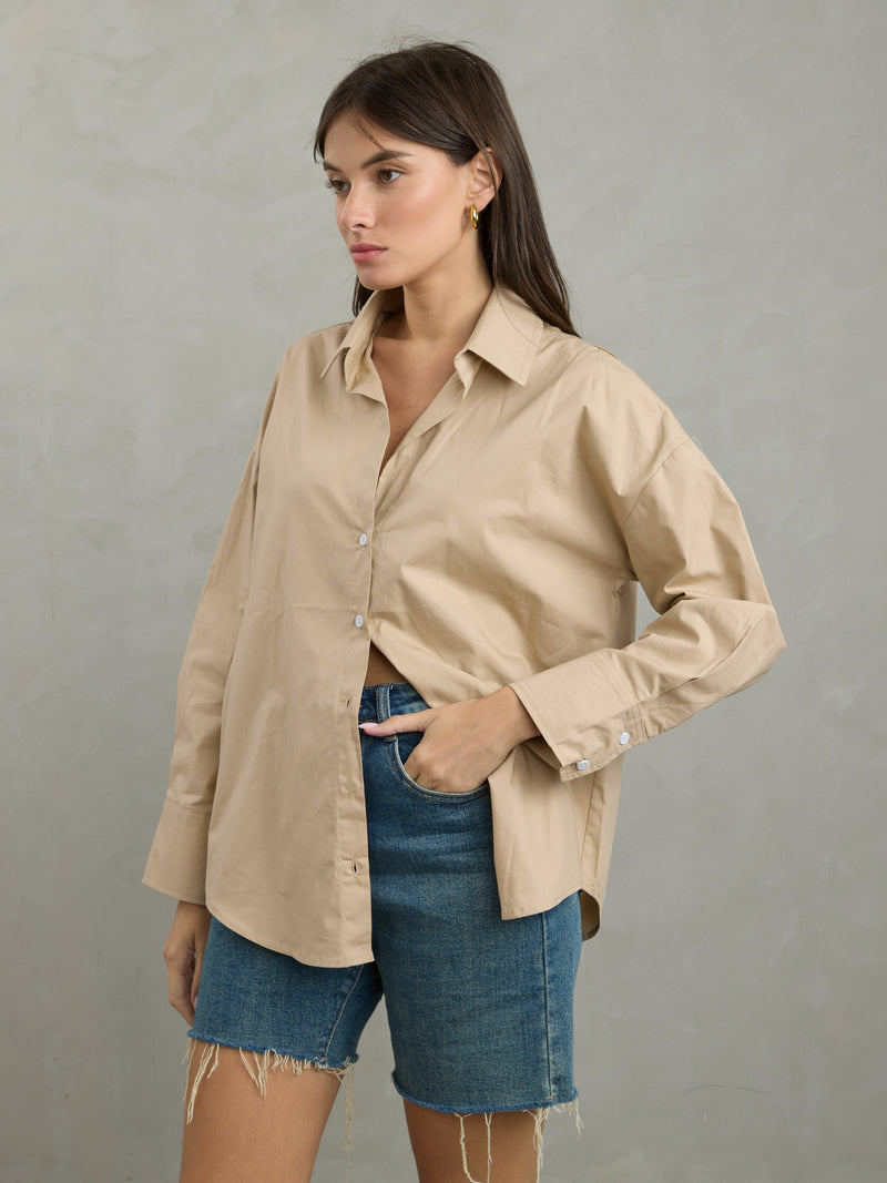 מכופתרת חלקה קורל | בז'