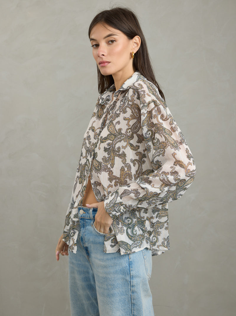 חולצה מכופתרת הדפס פייזלי | בז'