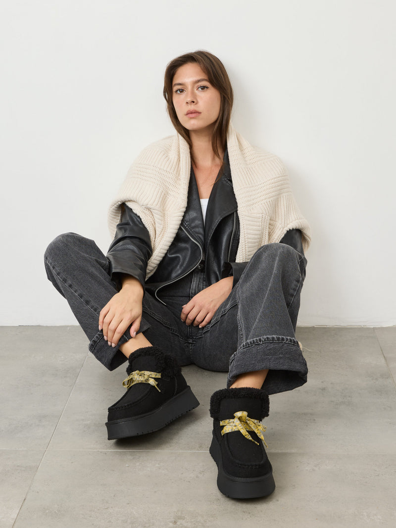 מגפוני פרווה פפיון סנואי | שחור