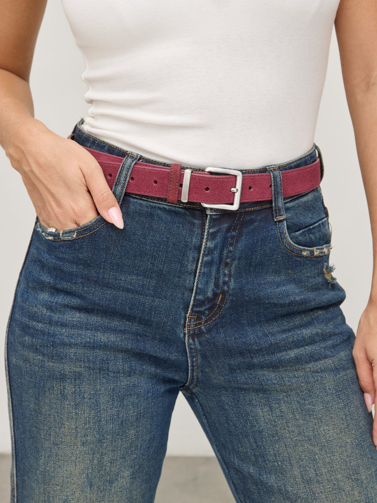 חגורת דמוי זמש סיימון | בורדו