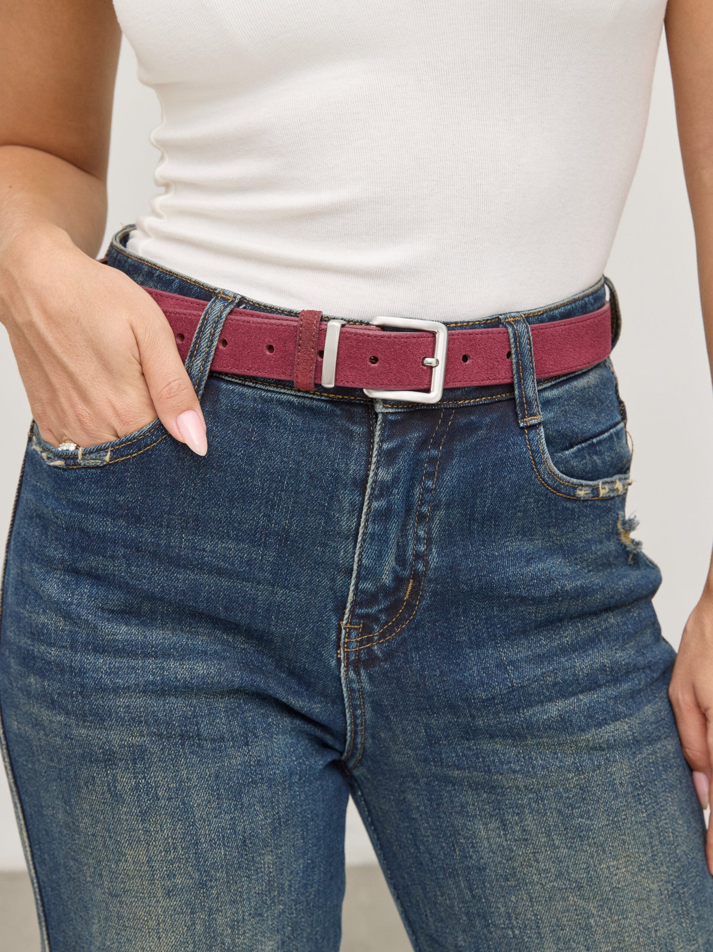 חגורת דמוי זמש סיימון | בורדו