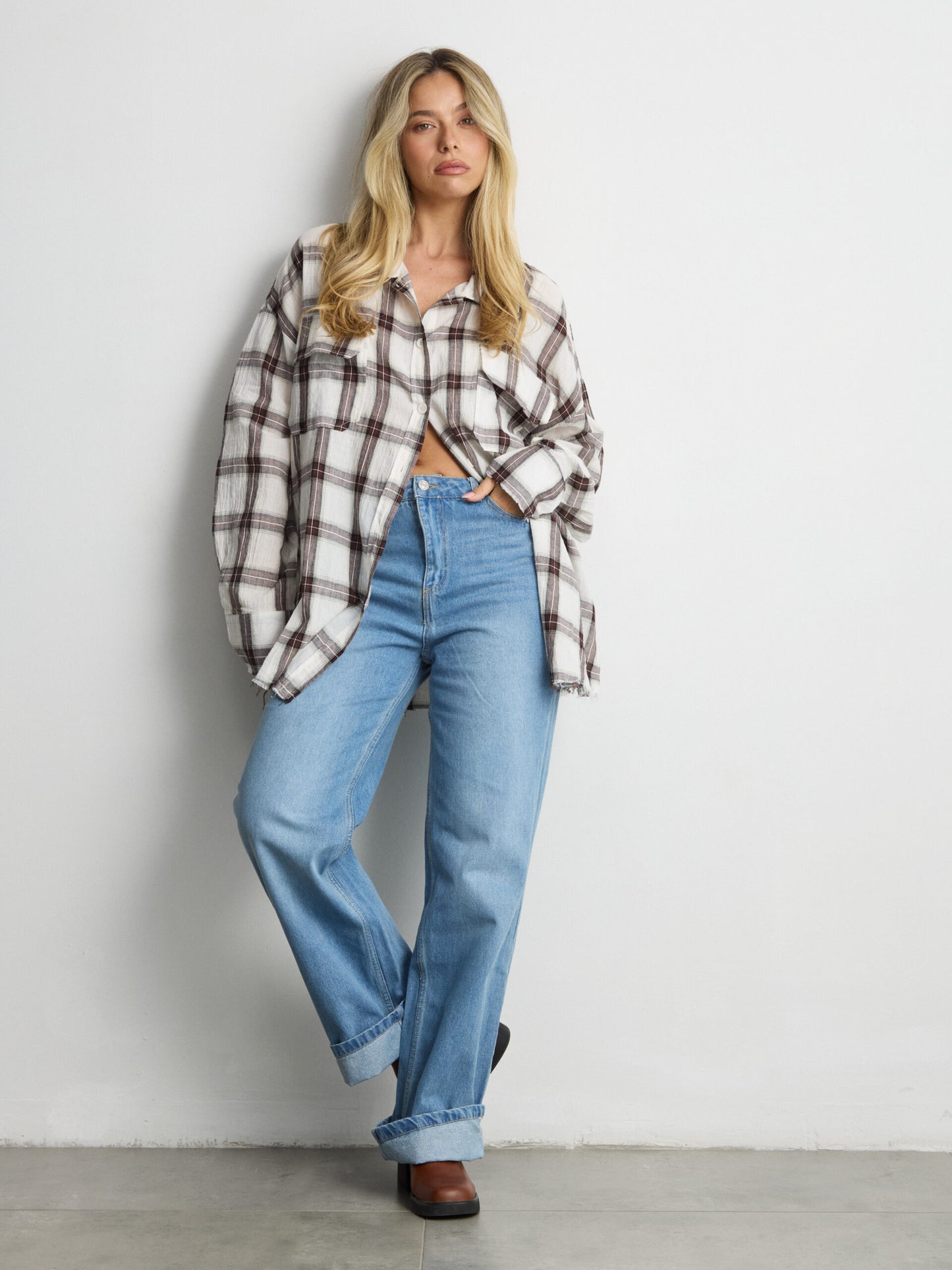 חולצה מכופתרת משבצות סליי | בורדו