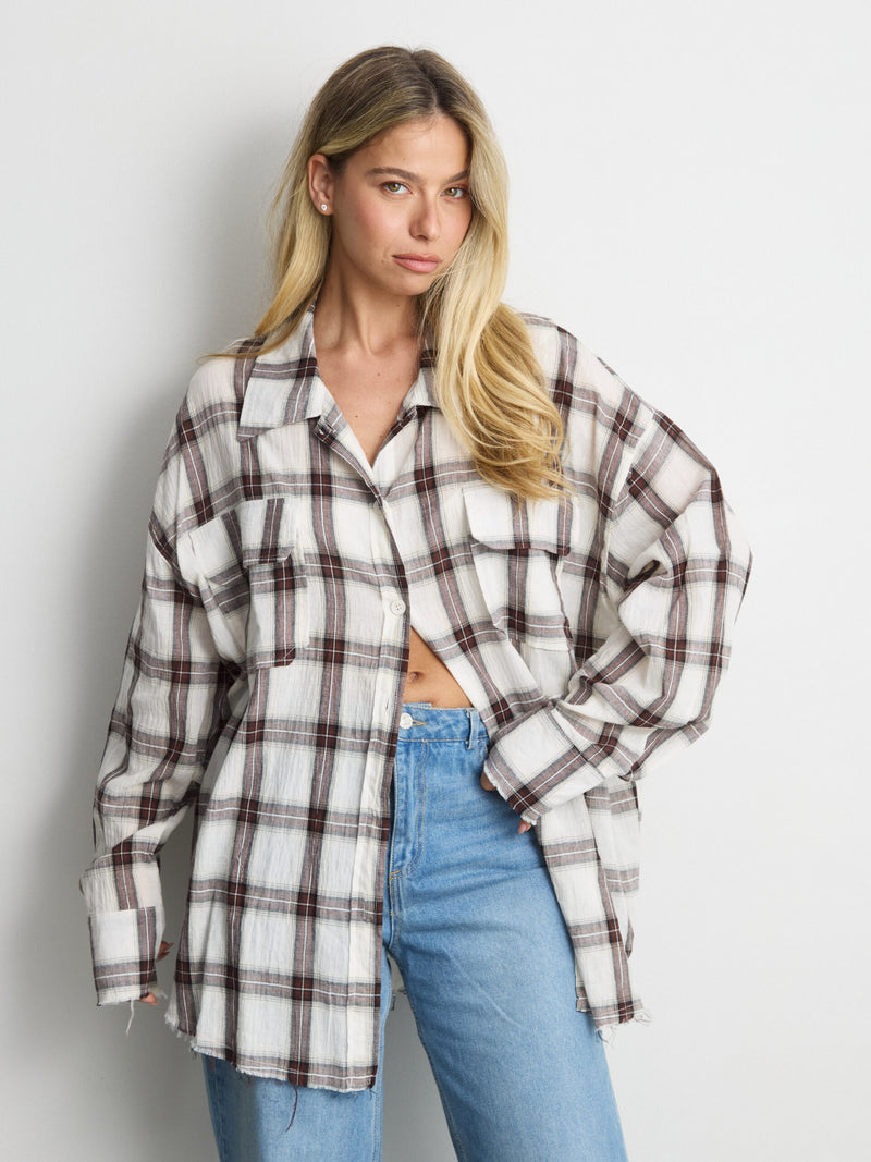 חולצה מכופתרת משבצות סליי | בורדו