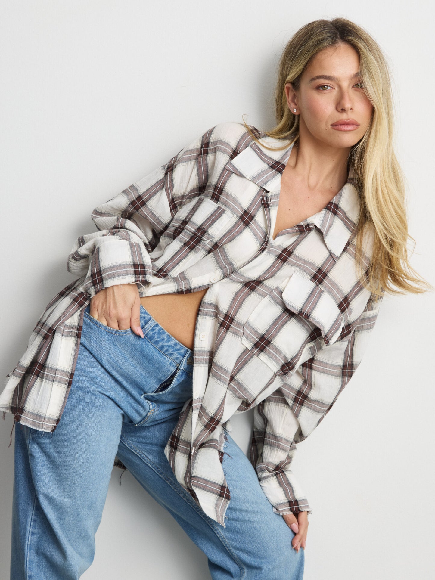 חולצה מכופתרת משבצות סליי | בורדו