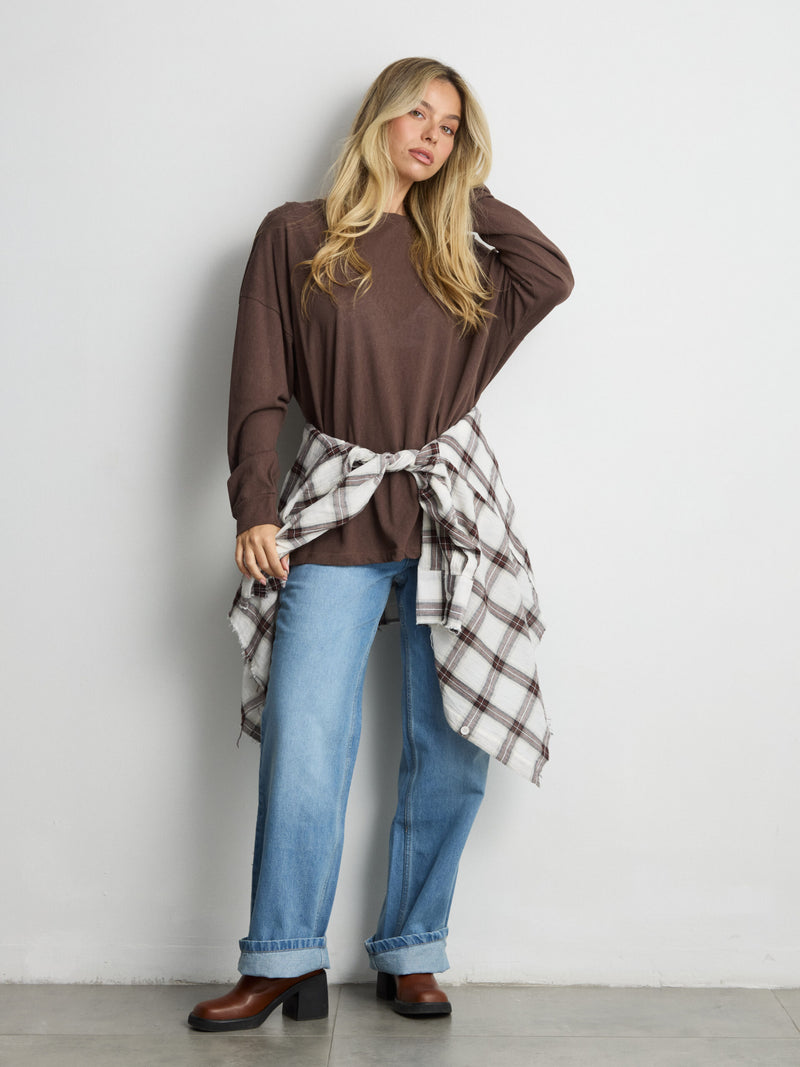 טישירט שרוול ארוך אוברסייז פגי | חום