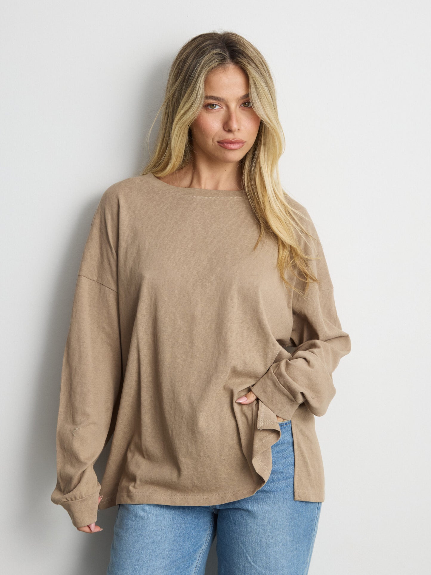 טישירט שרוול ארוך אוברסייז פגי | חאקי