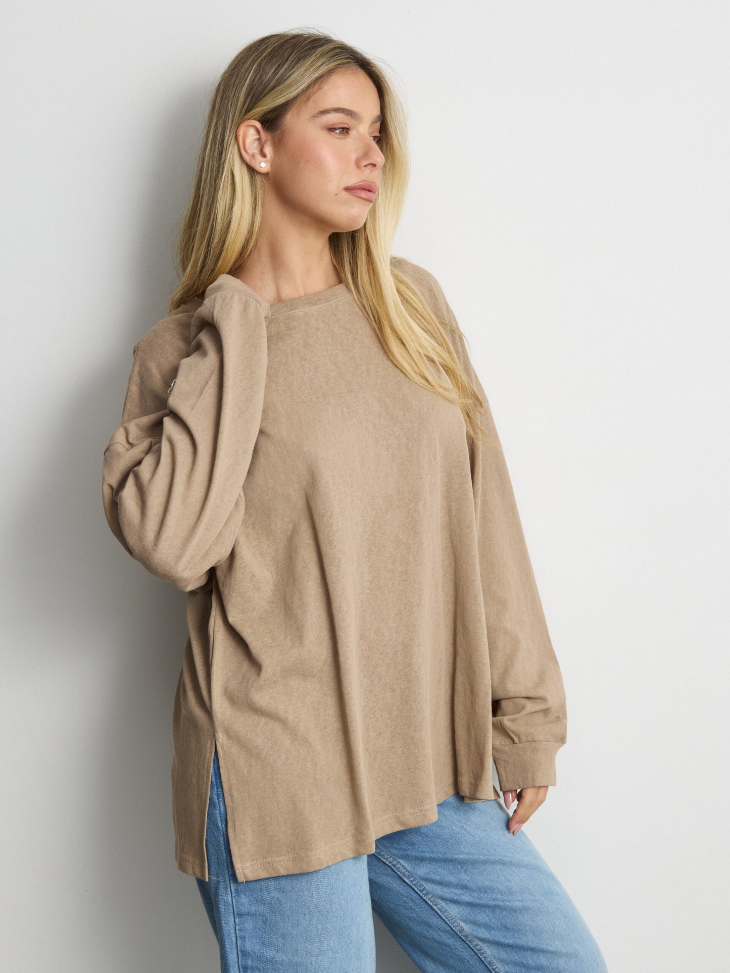 טישירט שרוול ארוך אוברסייז פגי | חאקי