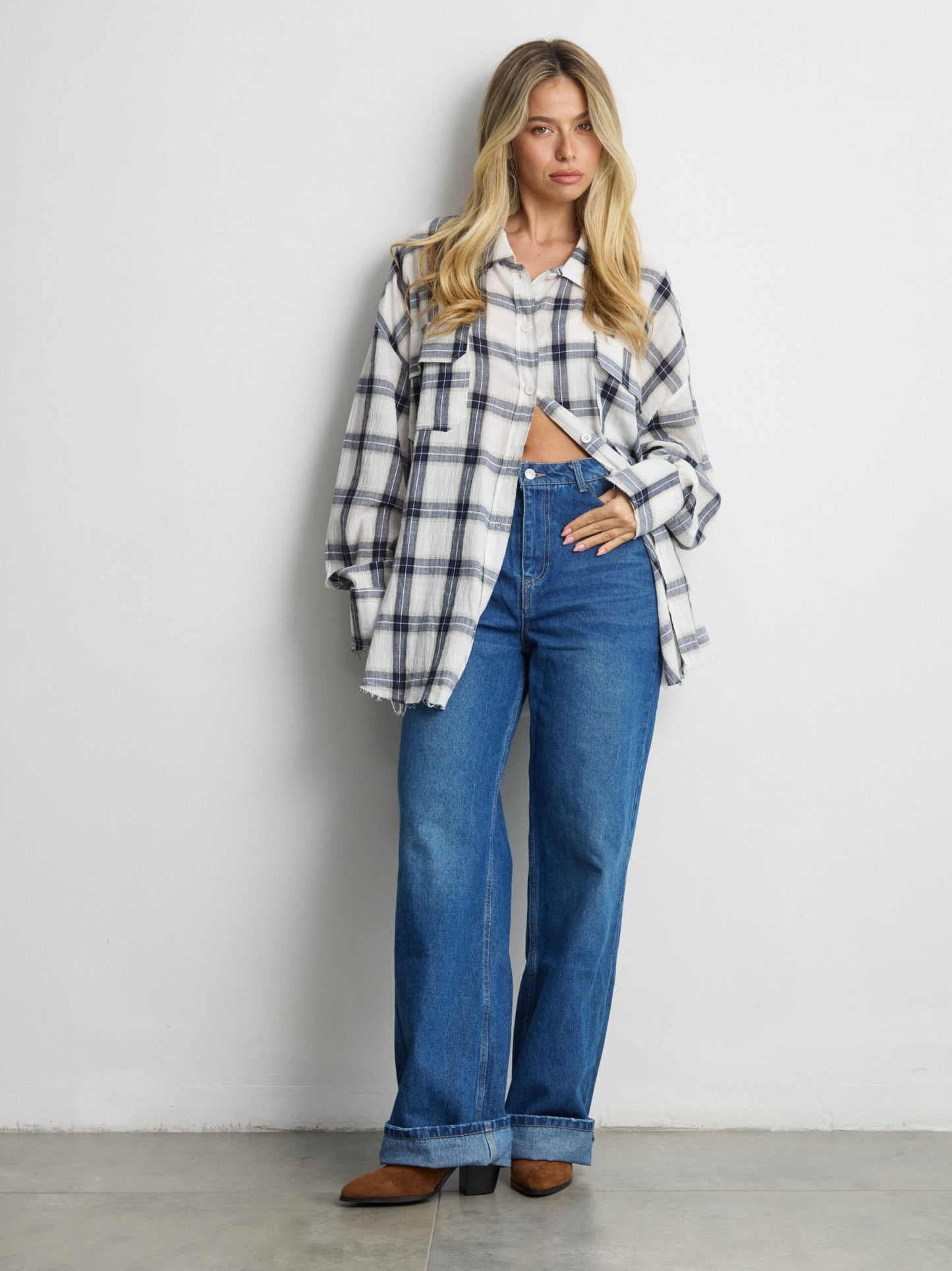 חולצה מכופתרת משבצות סליי | כחול