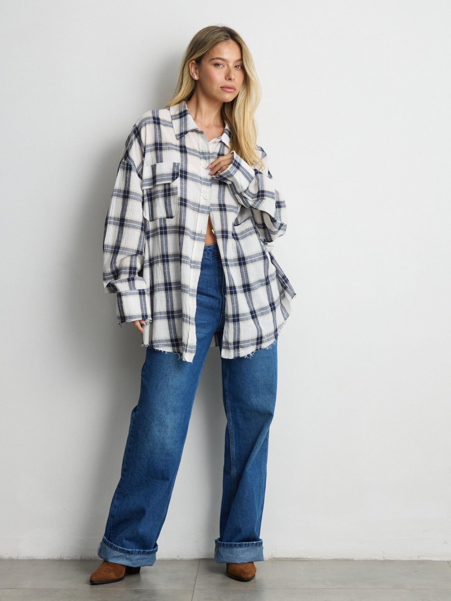 חולצה מכופתרת משבצות סליי | כחול