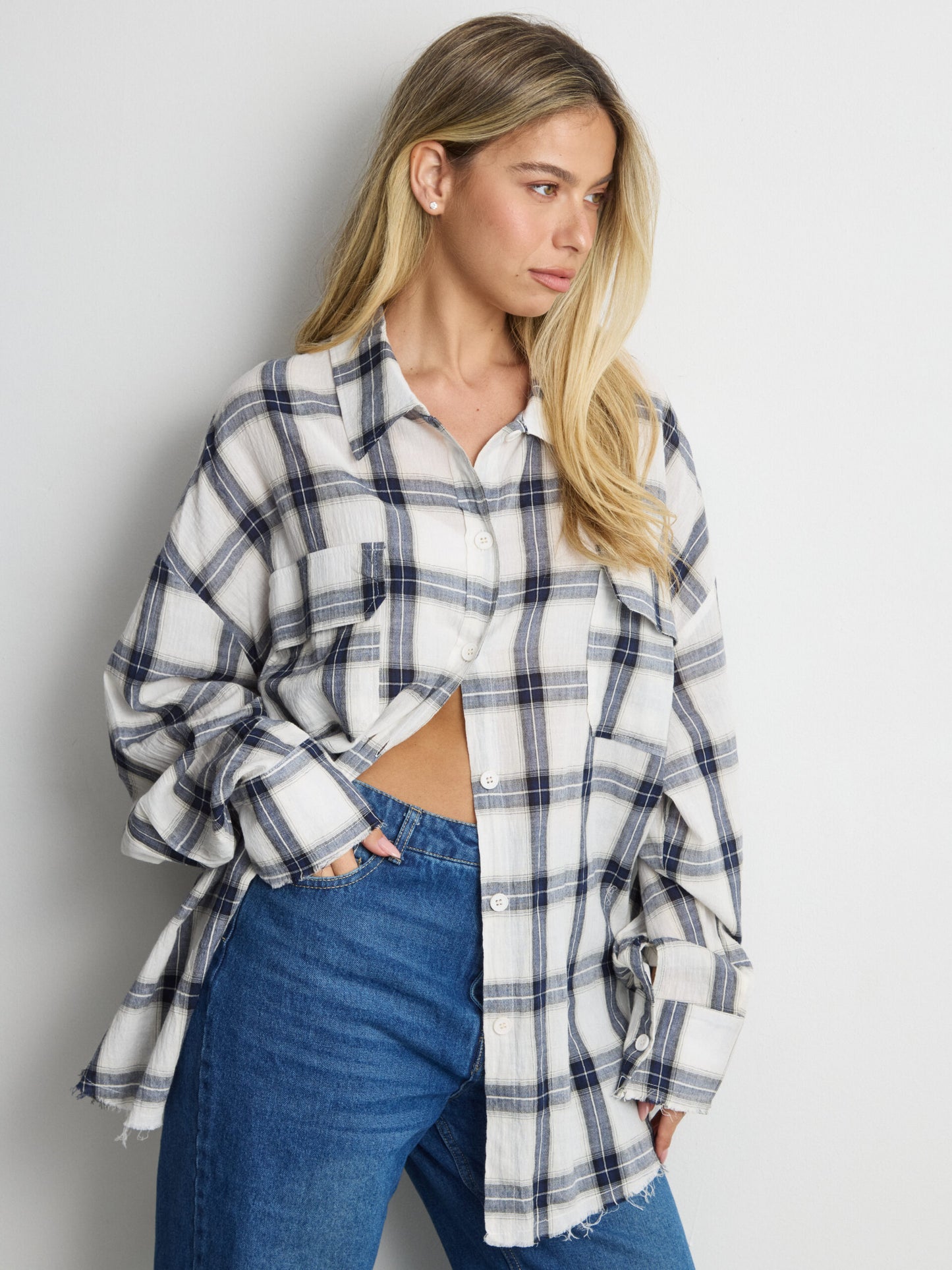 חולצה מכופתרת משבצות סליי | כחול