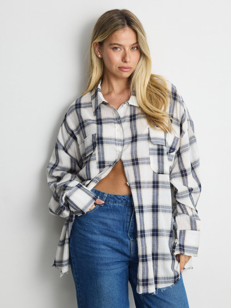 חולצה מכופתרת משבצות סליי | כחול