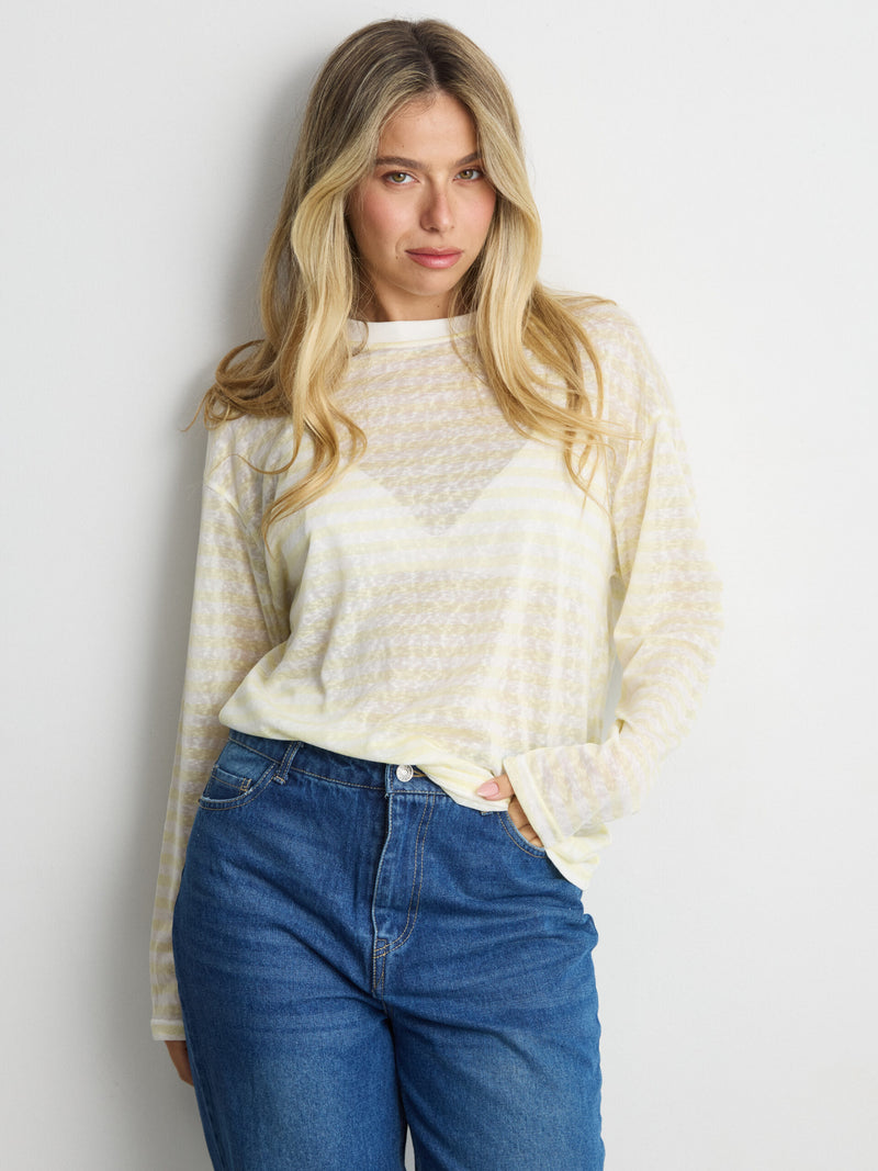 טישירט שרוול ארוך  פסים אוולין | צהוב