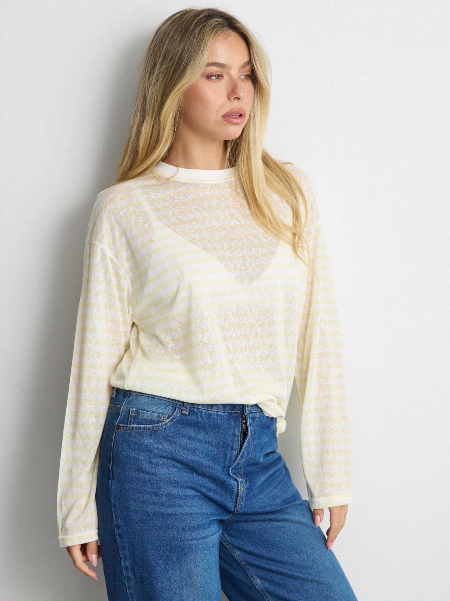 טישירט שרוול ארוך  פסים אוולין | צהוב