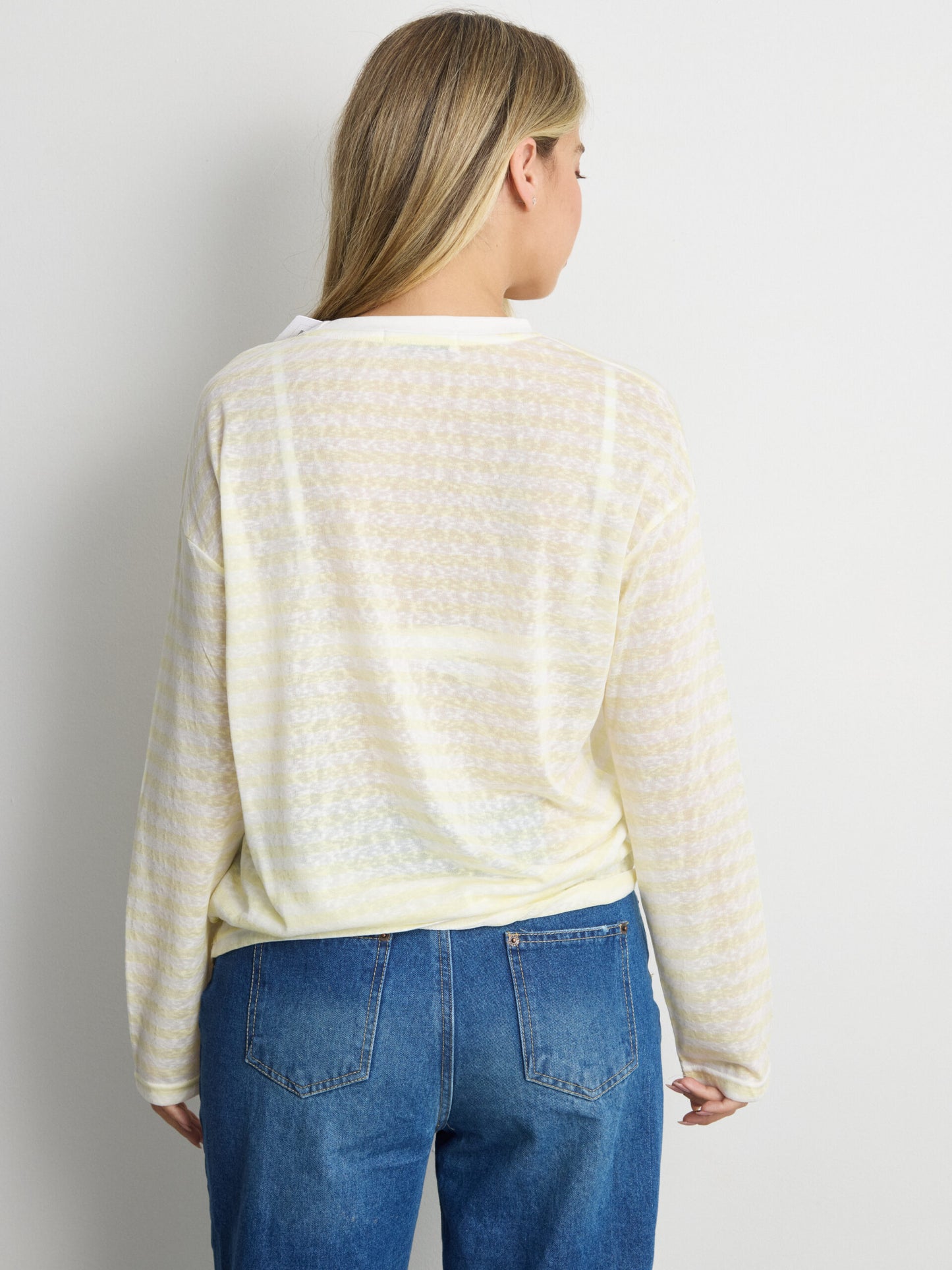 טישירט שרוול ארוך  פסים אוולין | צהוב