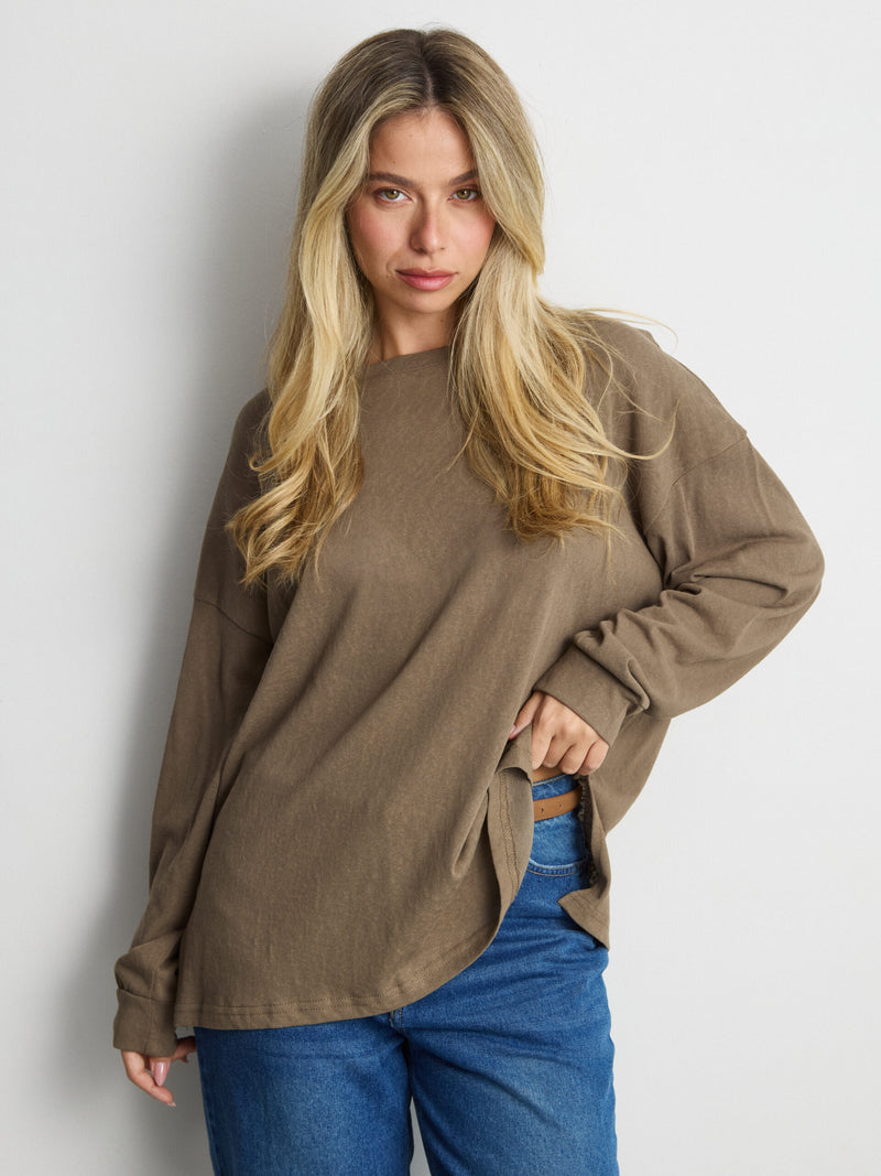 טישירט שרוול ארוך אוברסייז פגי | ירוק