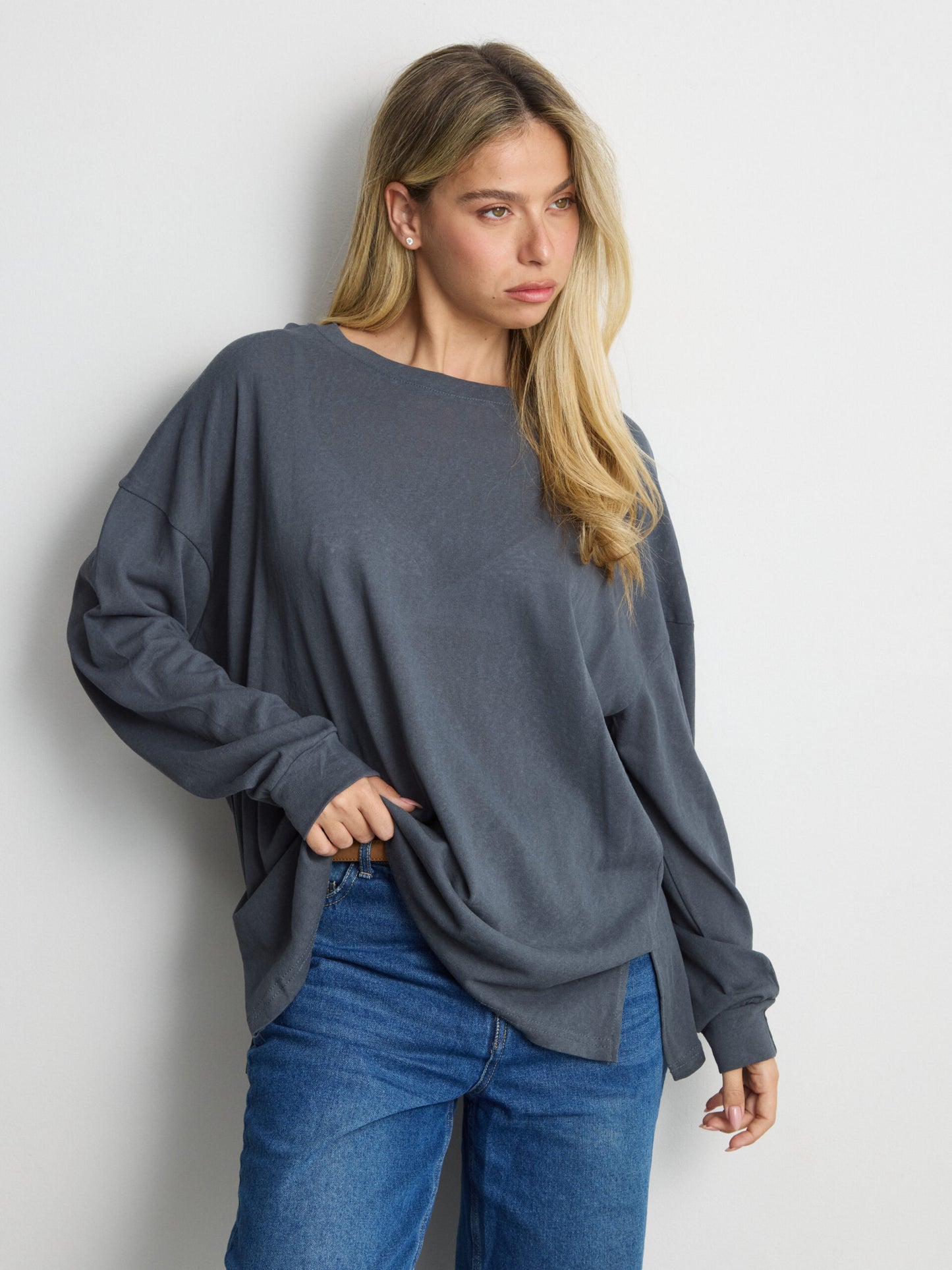 טישירט שרוול ארוך אוברסייז פגי | כחול