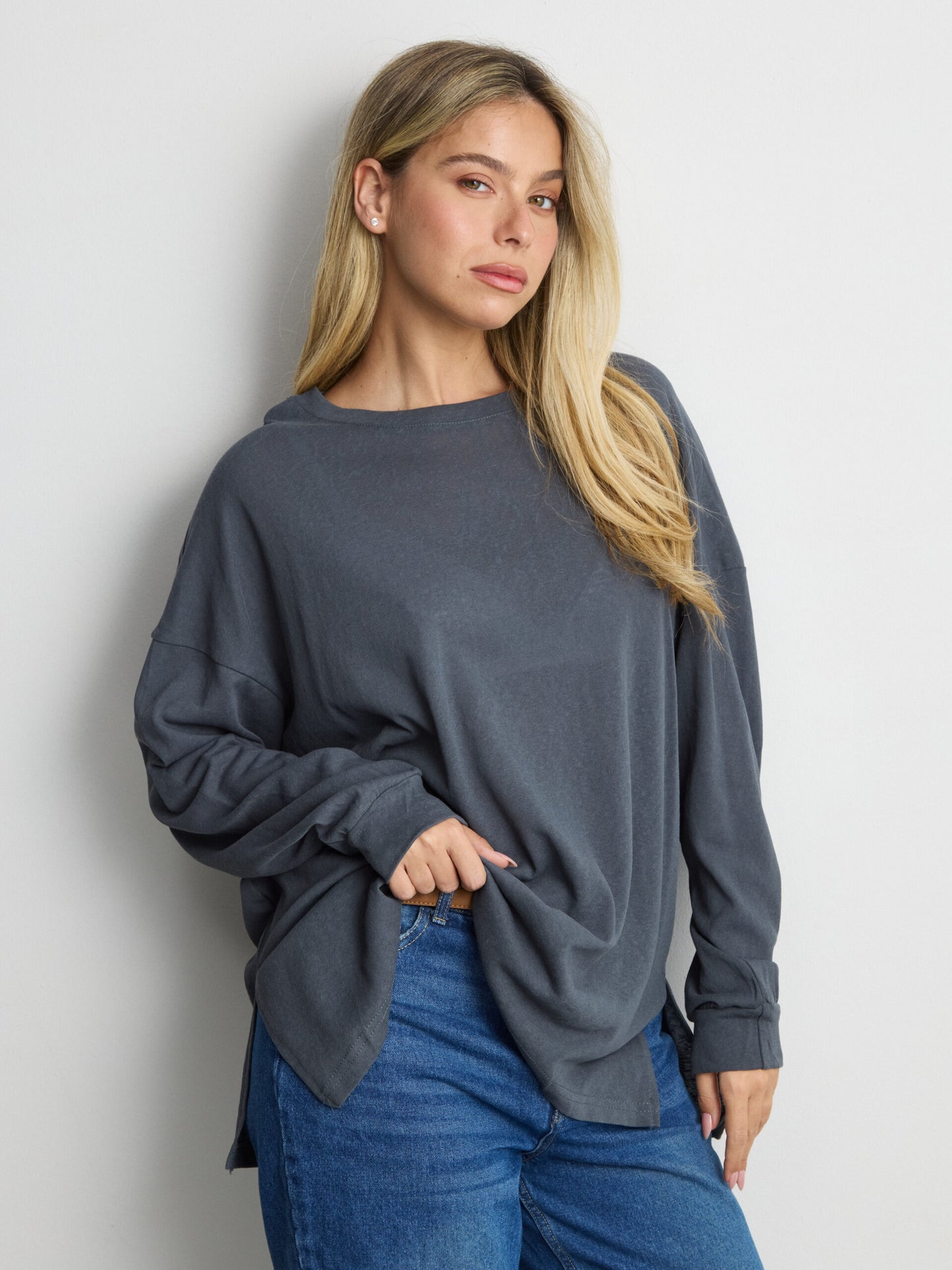 טישירט שרוול ארוך אוברסייז פגי | כחול