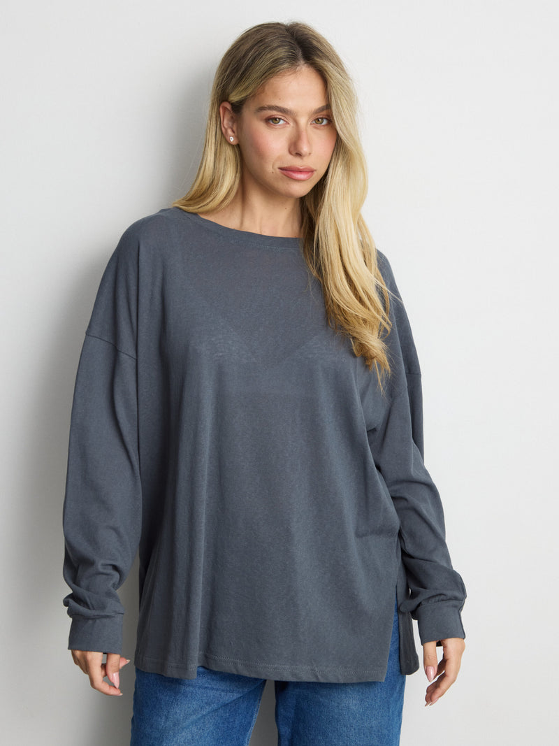 טישירט שרוול ארוך אוברסייז פגי | כחול