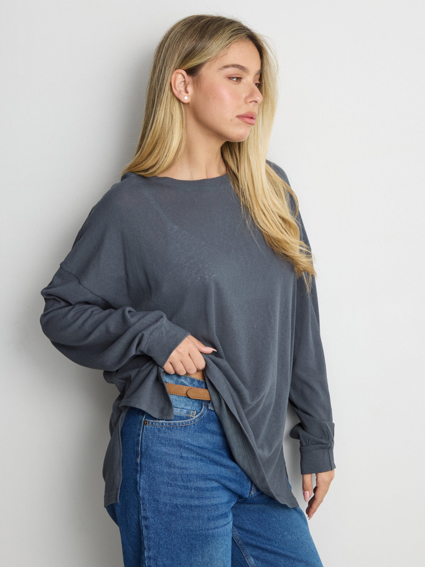 טישירט שרוול ארוך אוברסייז פגי | כחול