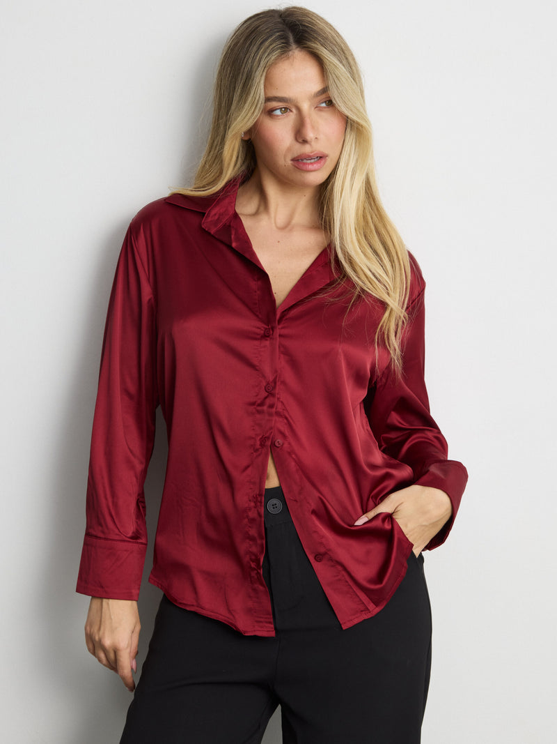 חולצה מכופתרת סאטן לוסיל | בורדו