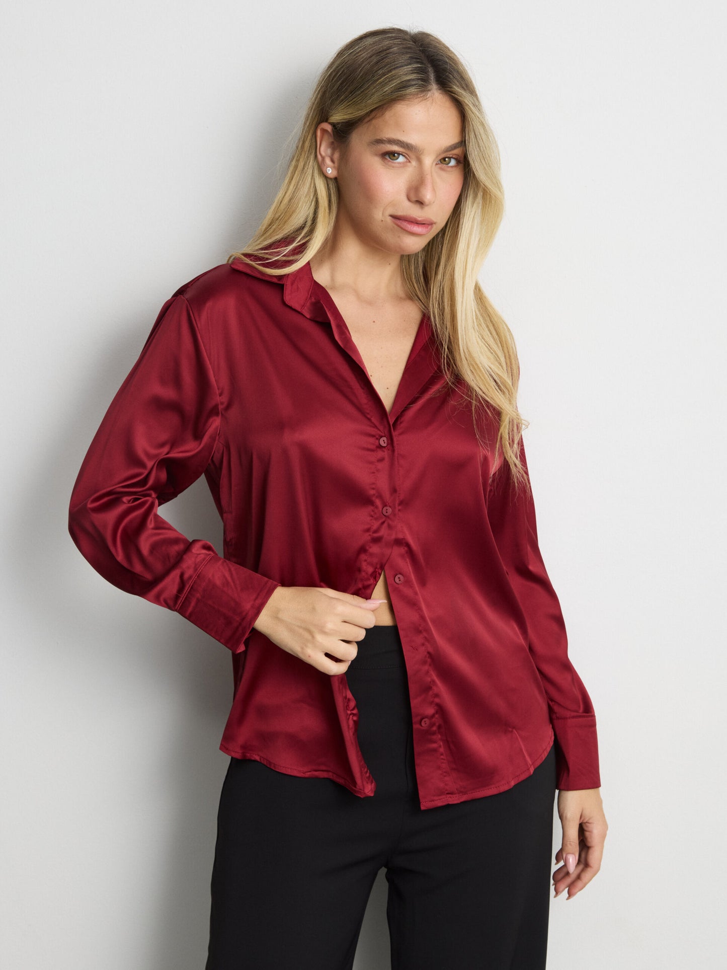 חולצה מכופתרת סאטן לוסיל | בורדו