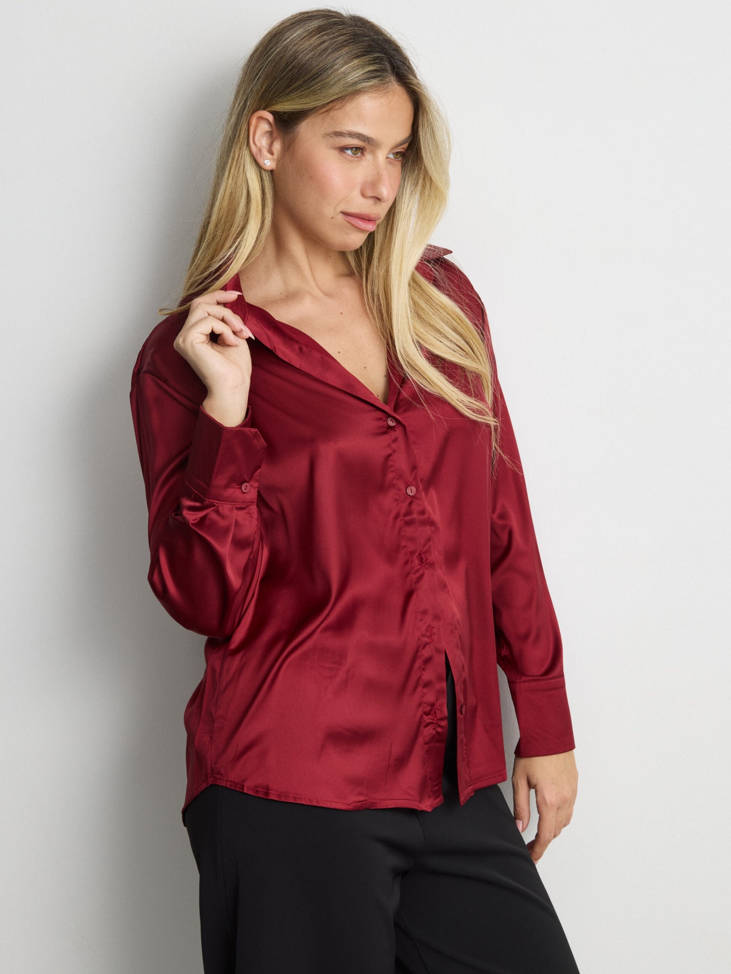 חולצה מכופתרת סאטן לוסיל | בורדו