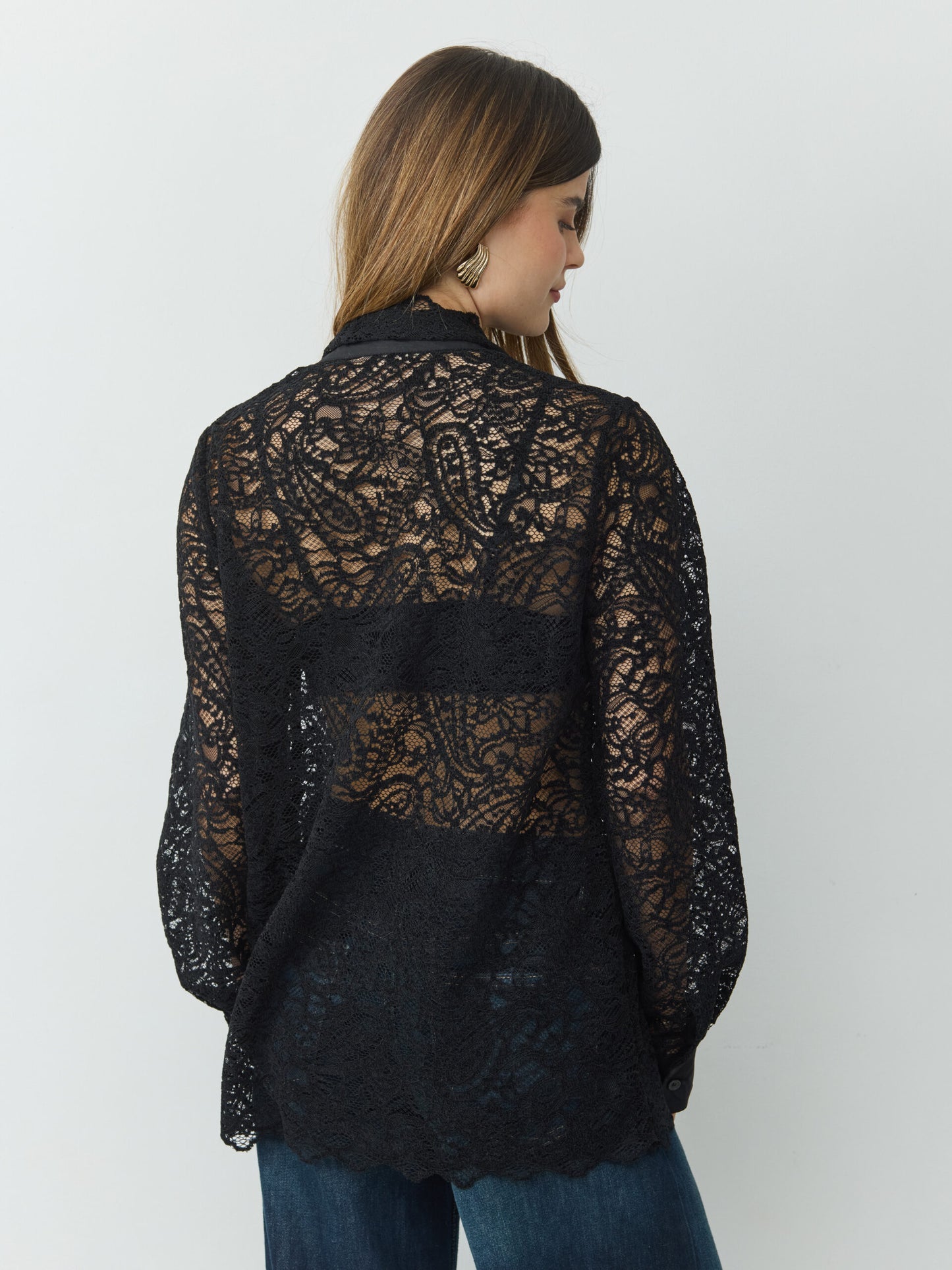 חולצה מכופתרת תחרה ולנטיין | שחור