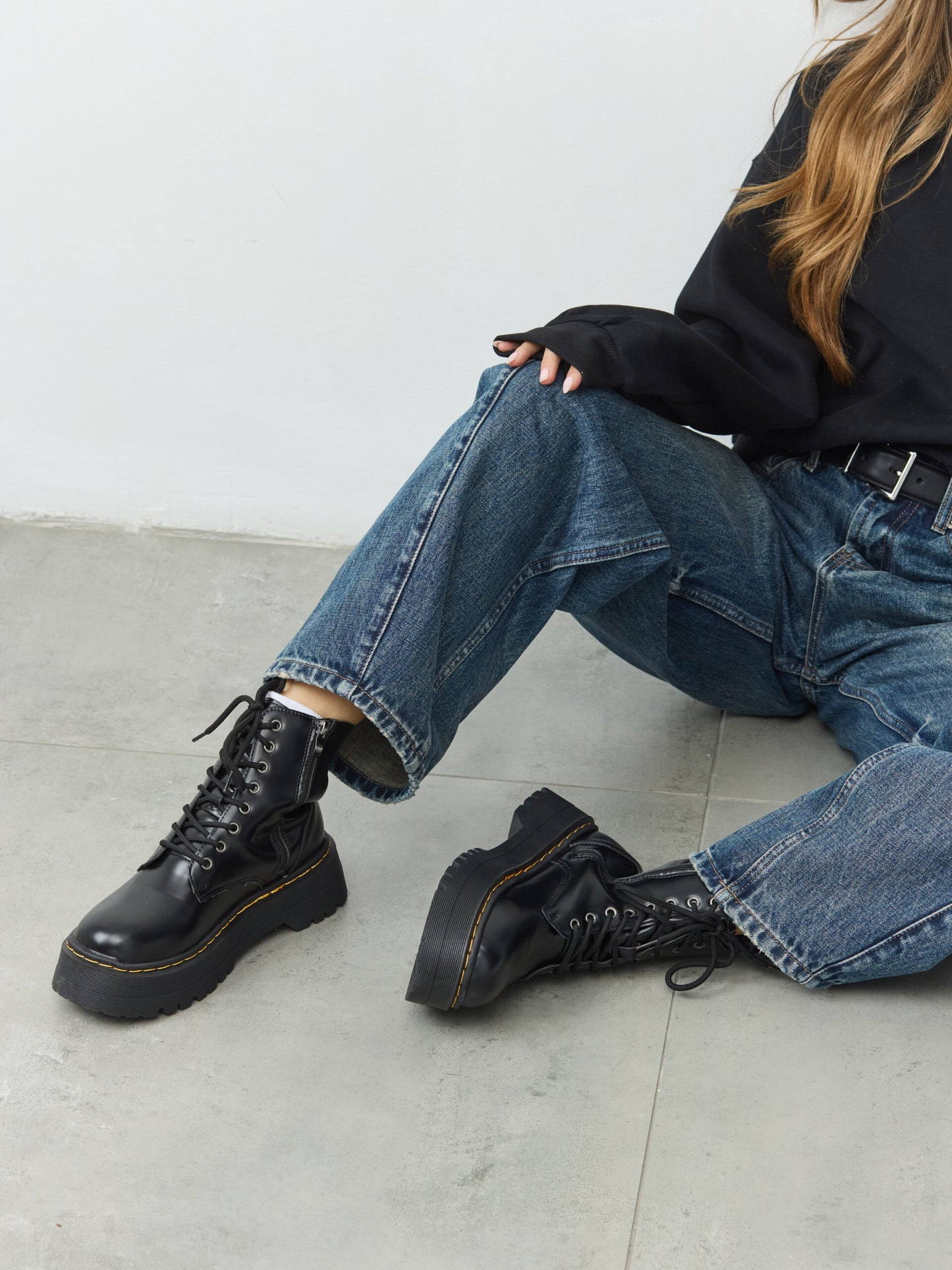 מגפוני פלטפורמה שרוכים מרטי | שחור