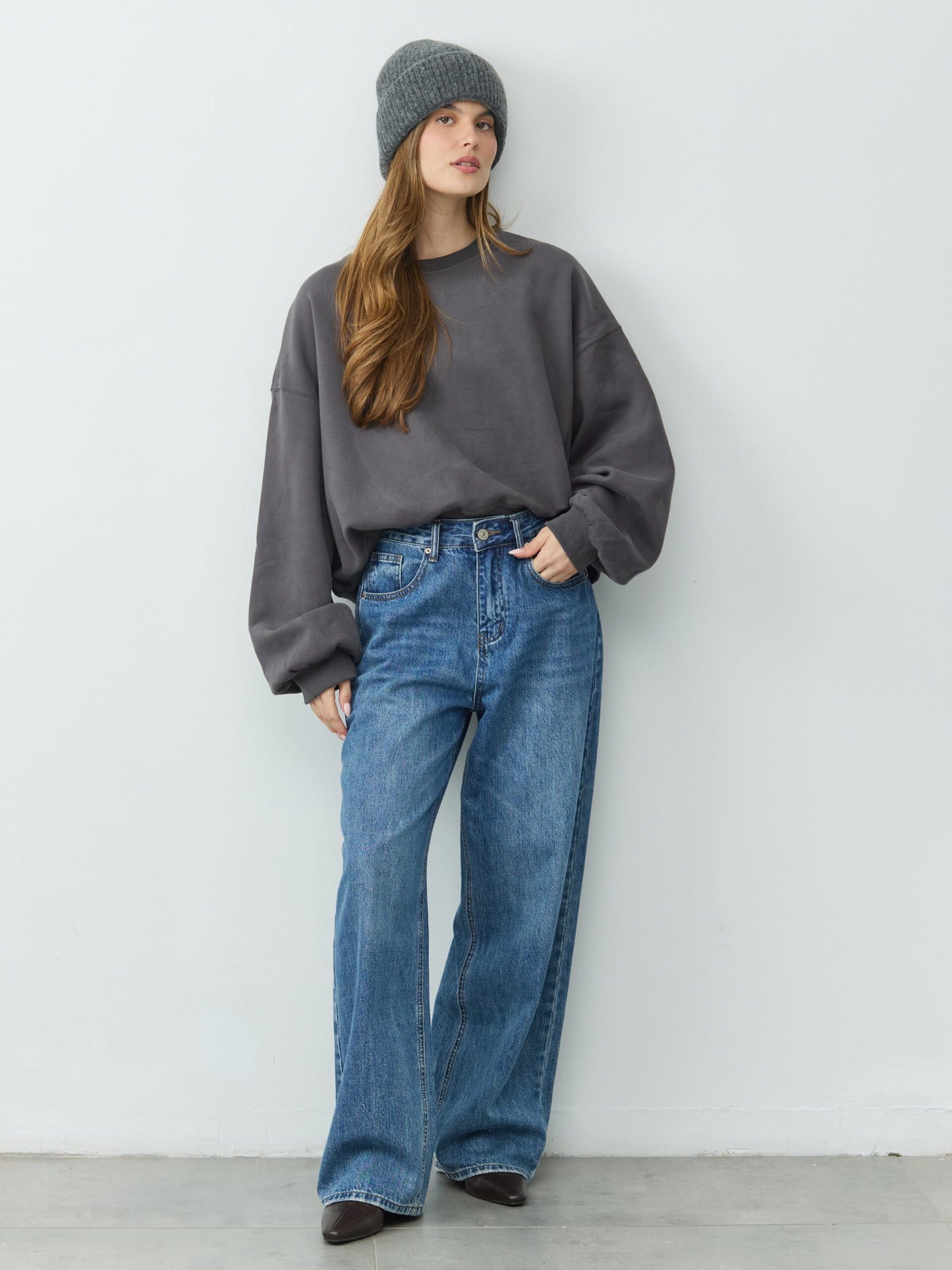 סוויטשירט אוברסייז הדסון | אפור כהה